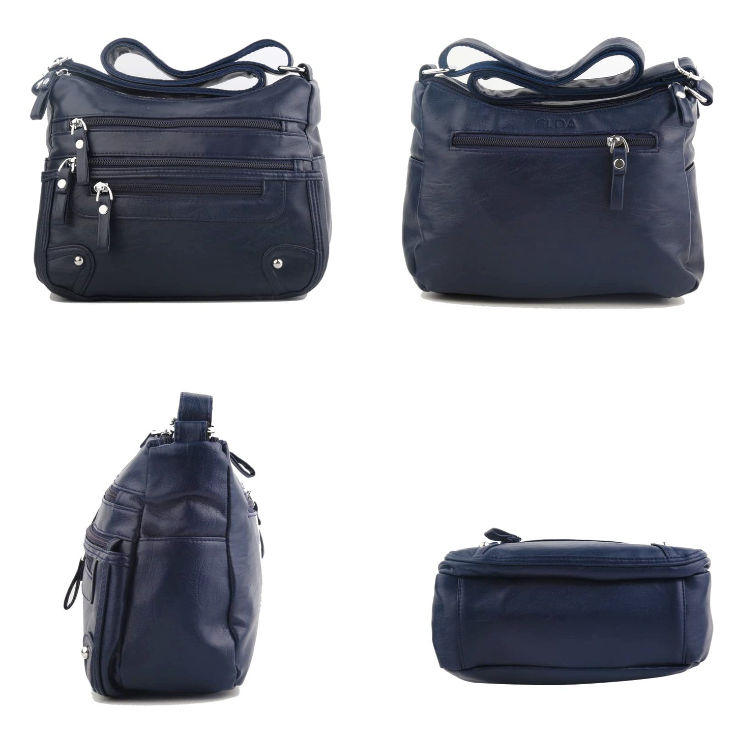 ELDA 10 Pockets Crossbody Purses for Women Medium Pocketbooks Lightweight Ladies Satchel Bag Multi Pocket Shoulder Handbag