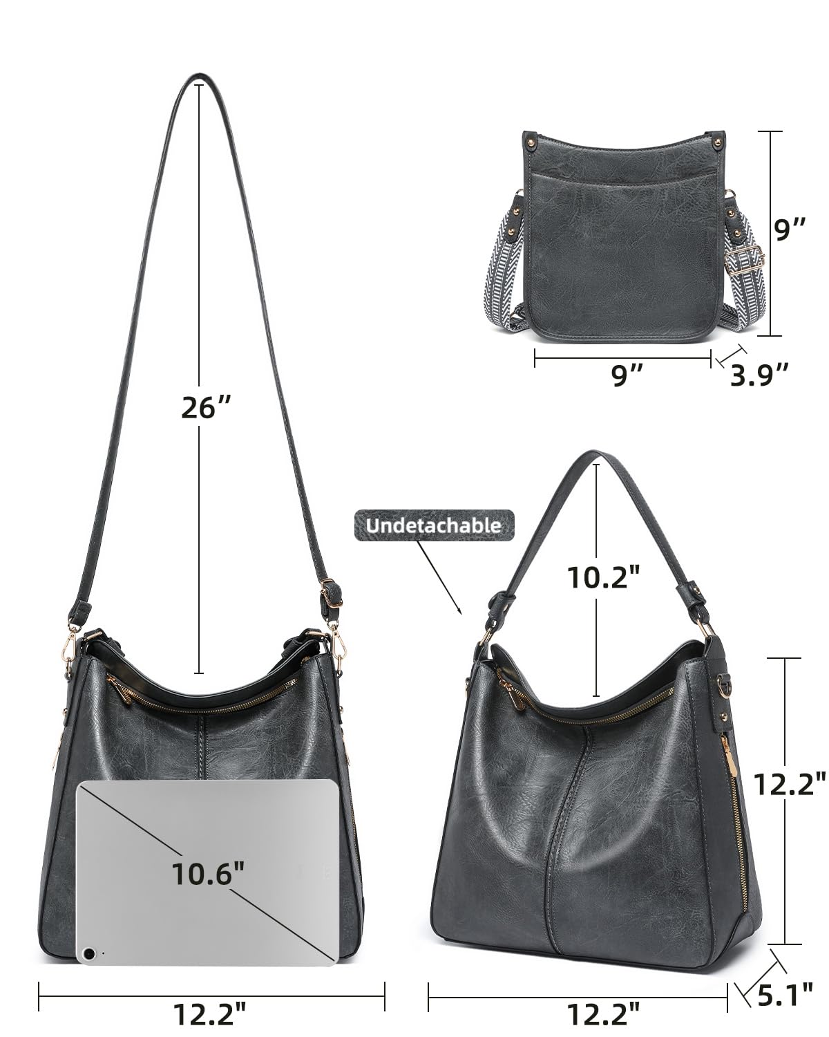 Purses for Women 3PCS, Crossbody Bags Set Large Leather Purse Shoulder Handbags with Wallet Adjustable Straps for Ladies Tote