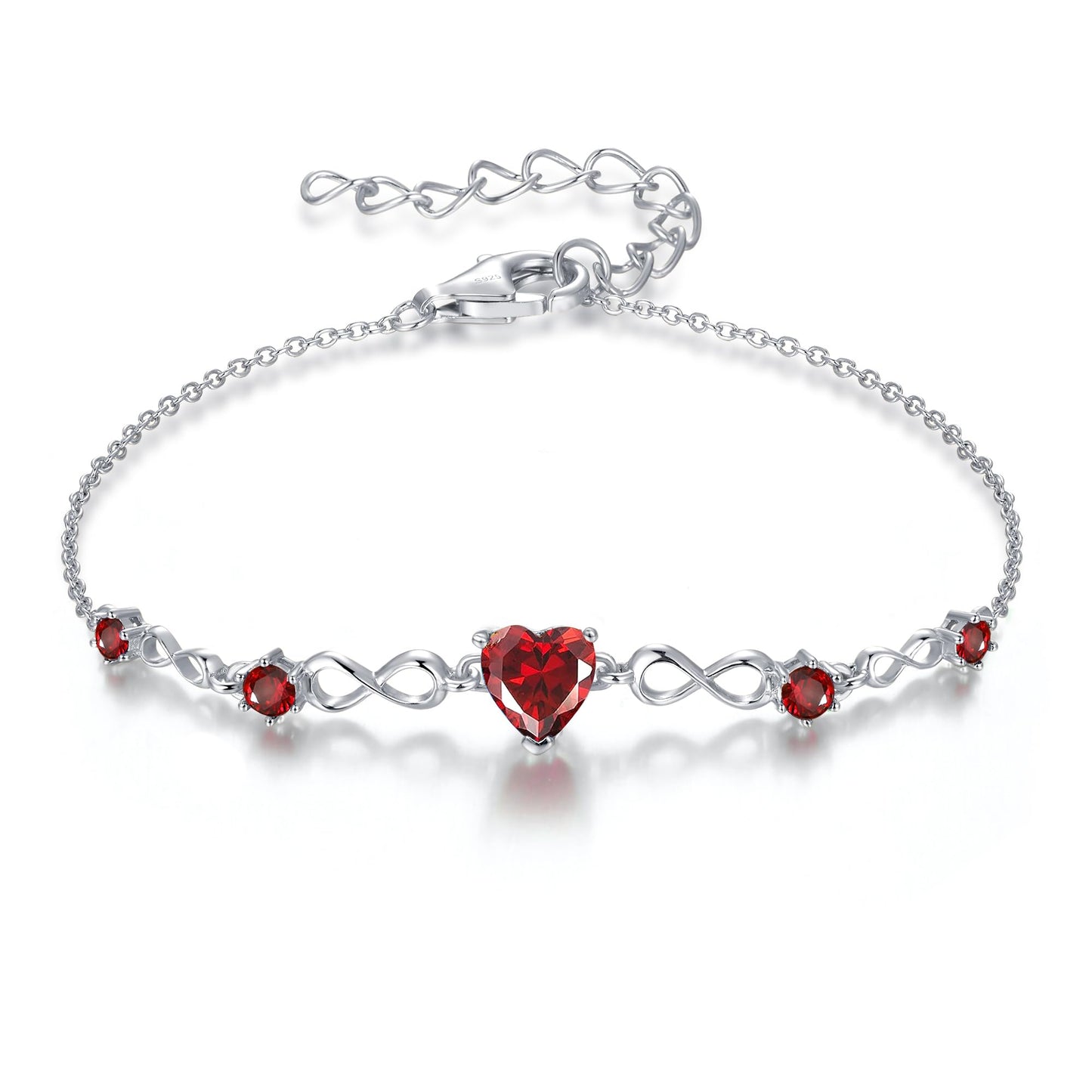 G&GEMSJEW Infinity Heart Birthstone Bracelets for Women, 925 Sterling Silver Women Charm Link Bracelet Adjustable, Birthday Anniversary Christmas Jewelry Gifts for Women Wife Mom Girlfriend Her