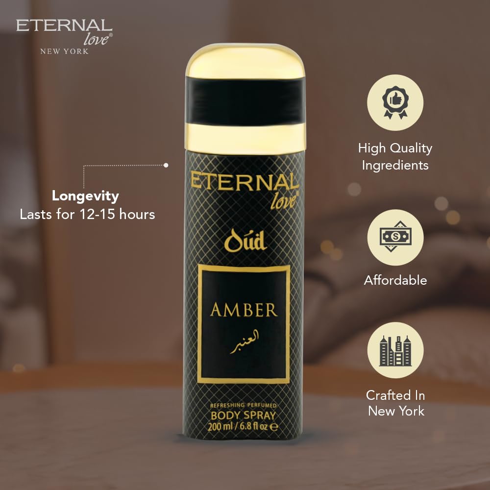 Eternal Love Amber Oud - Long Lasting Unisex Eau de Parfum - Warm Woody Oriental Fragrance with Oud & Amber - Dubai Inspired Arabic Scent - 3.4oz