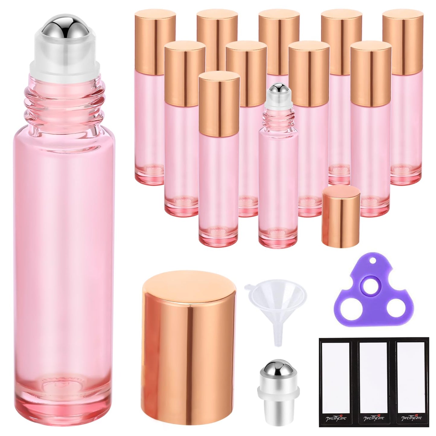 PrettyCare 4 Pack Amber Glass Oil Roller Bottles for Essential Oils 10ml, Roll On Bottles with Stainless Steel Roller Ball Leak-Proof Perfume Travel Refillable Bottle Empty, Beauty & Personal Care