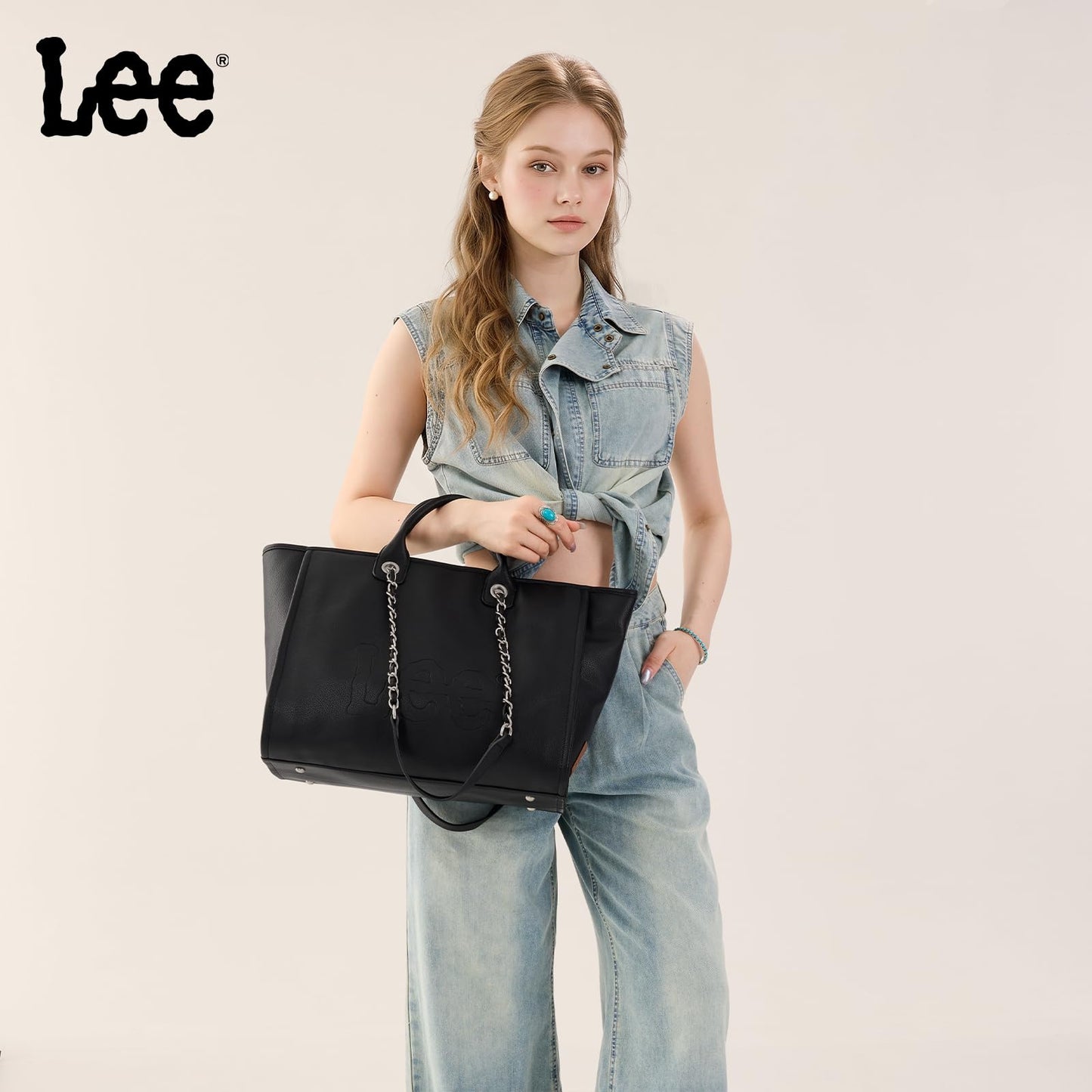 Lee Large Shoulder Tote Bag for Women Vegan Leather Top-Handle Bag