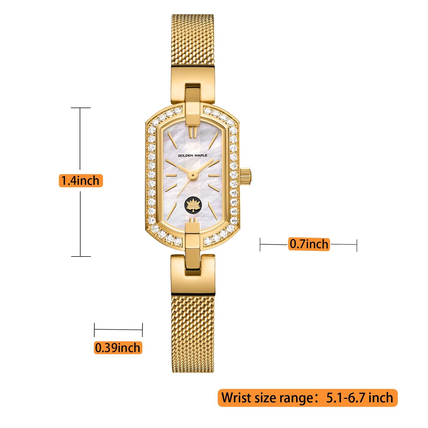 Golden Maple Watches for Women, Small Oval Stainless Steel Case, Mother fo Pearl Dial, Dainty Ladies Watches, Luxury Gifts for Her