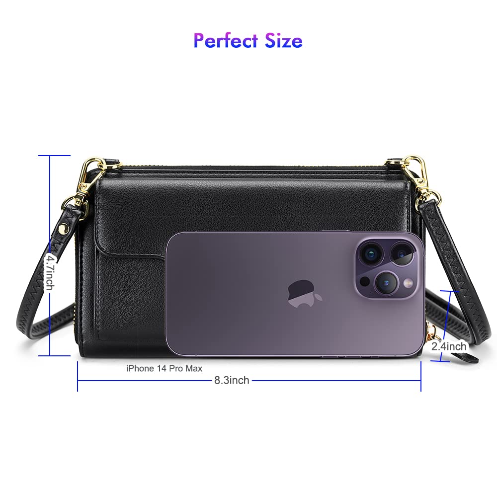 nuoku Small Purse for Women, RFID Blocking Wristlet Wallet, Crossbody Clutch with Cell Phone Pocket black
