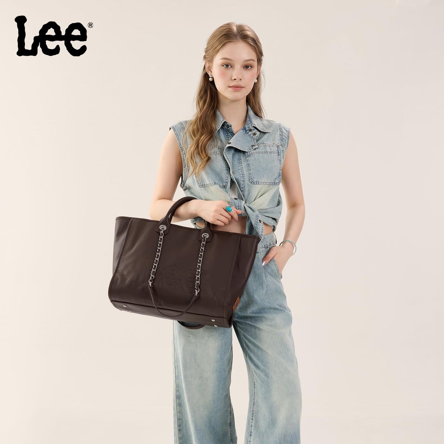 Lee Large Shoulder Tote Bag for Women Vegan Leather Top-Handle Bag