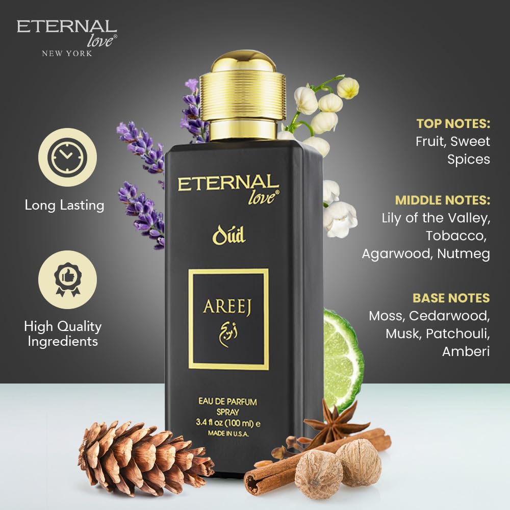 Eternal Love Amber Oud - Long Lasting Unisex Eau de Parfum - Warm Woody Oriental Fragrance with Oud & Amber - Dubai Inspired Arabic Scent - 3.4oz