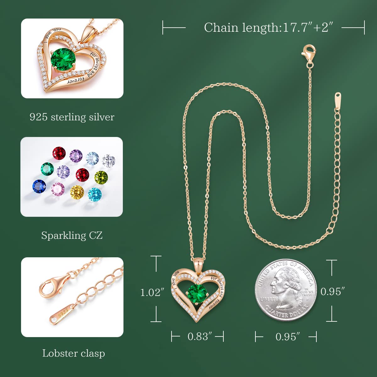 CDE Forever Love Heart Necklaces for Women, Wedding Anniversary, Valentine's，Birthday Mothers Christmas Day Gifts for Mom, Mother, Wife, S925 Silver Jewelry with Birthstone Pendant