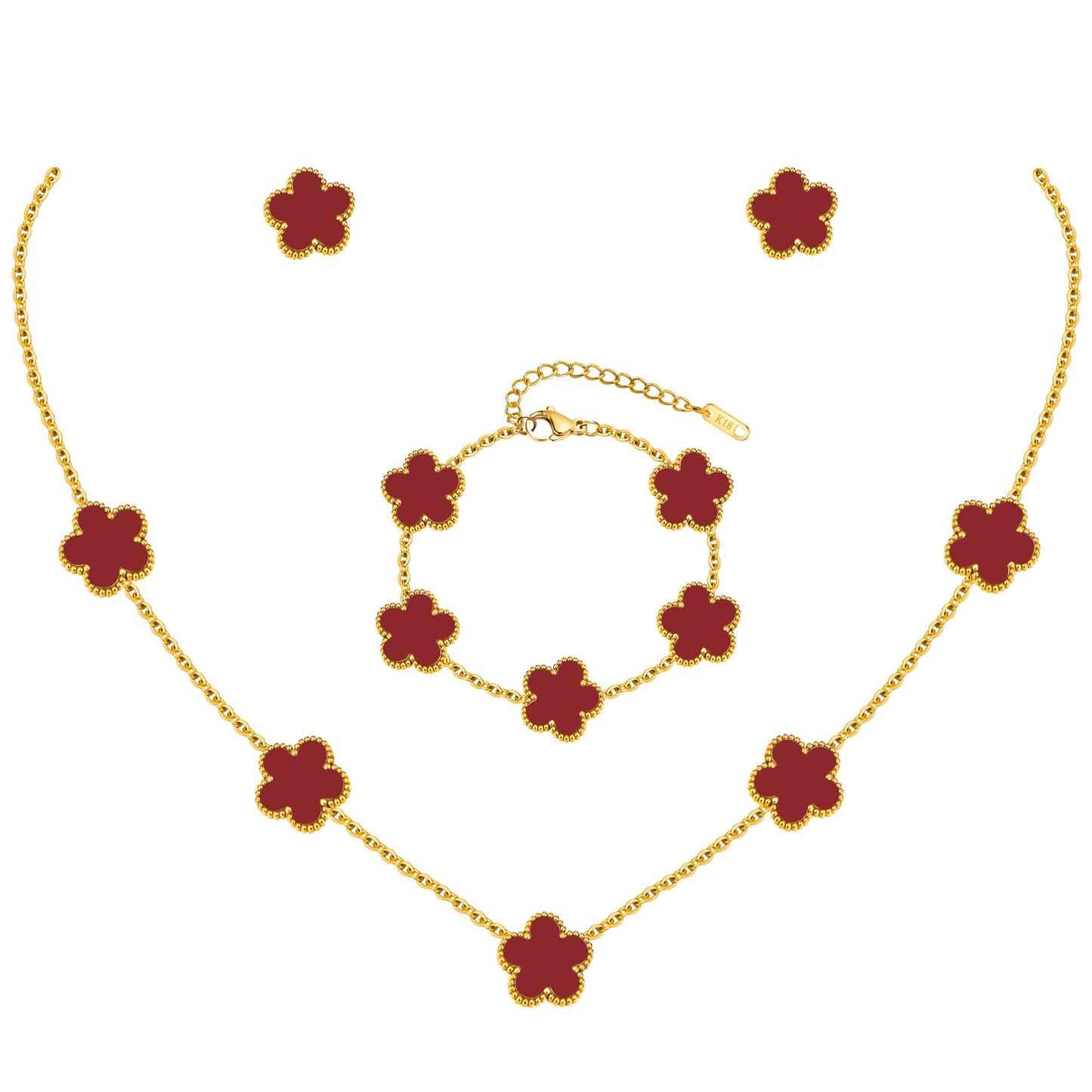 Gold Necklaces Bracelets Earring Set - 18K Gold Plated Flower Bracelet Chain,Stainless Steel Non Tarnish Floral Pendant Stud Jewelry Sets,Christmas Birthday Lucky Gift for Mom Wife Daughter Girlfriend