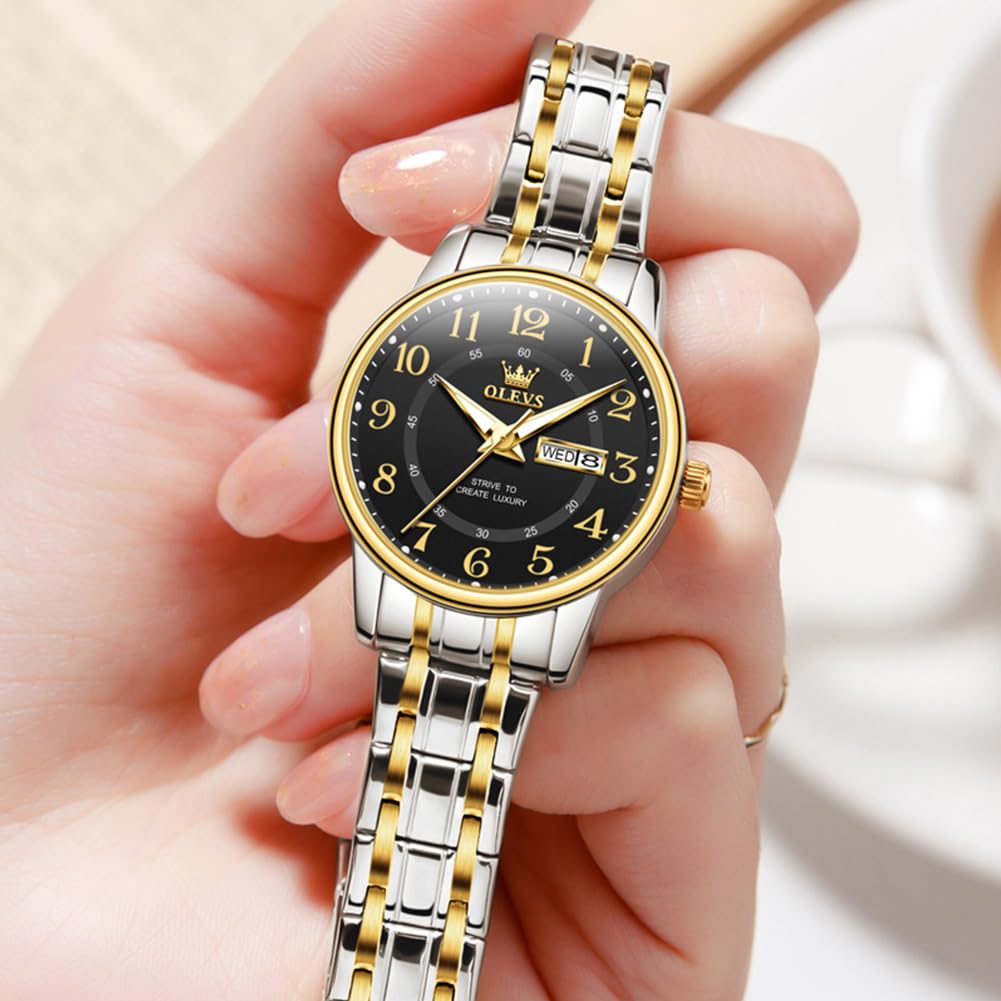 OLEVS Watch Women Two Tone Watches for Women with Date Dress Womens Watches for Small Wrists Luxury Easy Read Womens Watch Waterproof Blue/Black/Gold/Silver Dial Reloj para Mujer
