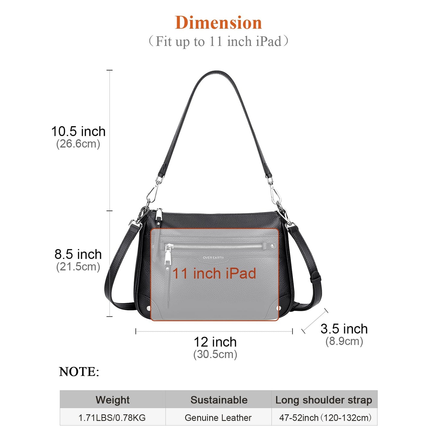 Over Earth Soft Genuine Leather Crossbody Bags for Women Medium Shoulder Purses Hobo Handbags with Multi Pockets