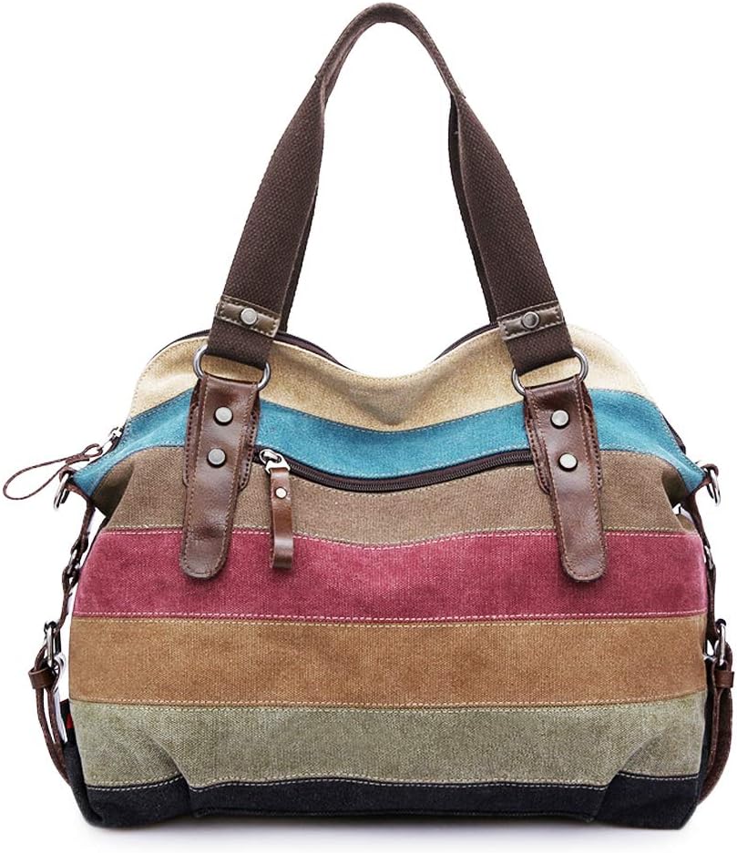 Canvas Handbag Multi-Color Striped Lattice Cross Body Shoulder Purse Bag Tote-Handbag for Women | Striped