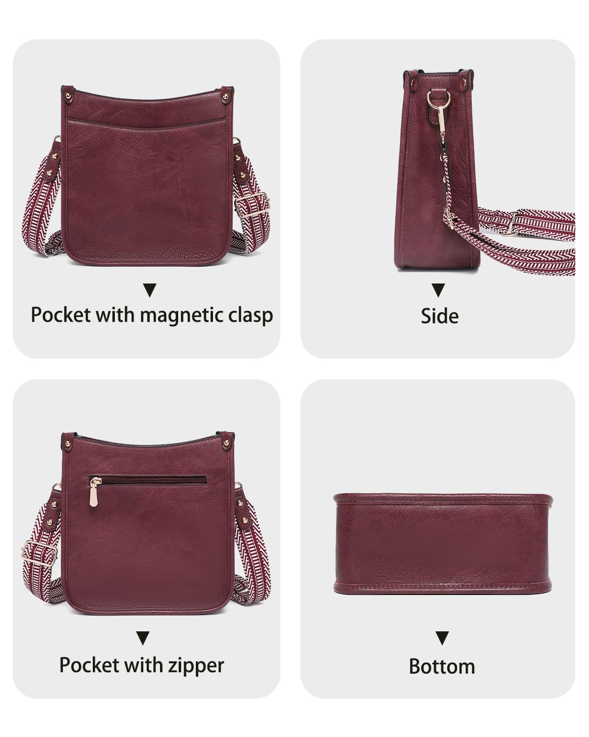 Purses for Women 3PCS, Crossbody Bags Set Large Leather Purse Shoulder Handbags with Wallet Adjustable Straps for Ladies Tote