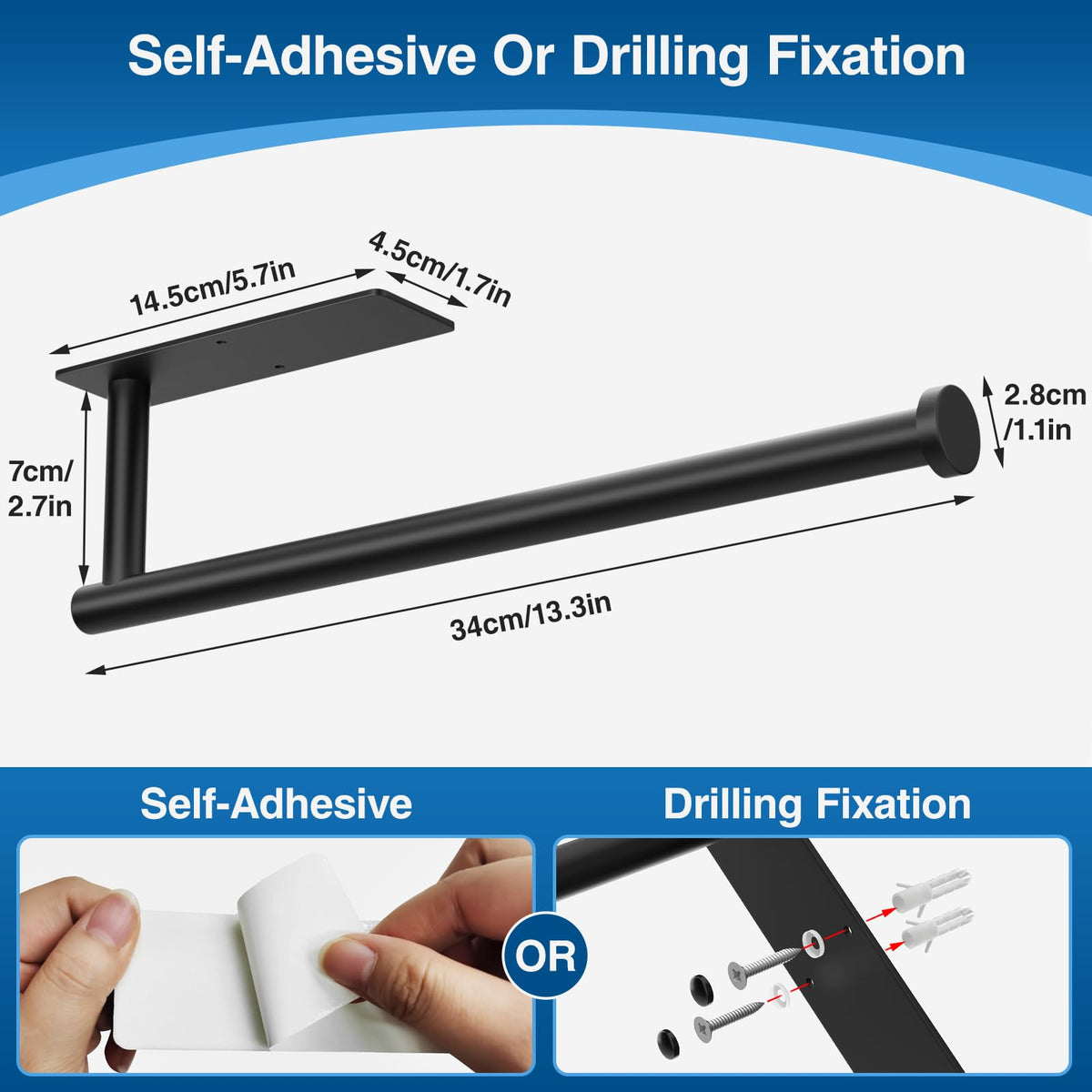 Paper Towel Holder - Self-Adhesive or Drilling, Wall Mounted Paper Towel Rack for Kitchen