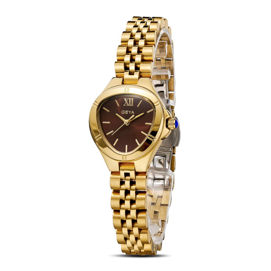 GeYa Vintage Gold Watches for Women Dainty Ladies Quartz Wristwatch,316L Stainless Steel Bracelet for Small Wrist,3ATM Waterproof,Triangle Shape,Birthday Gifts,with Tools,24.5mm