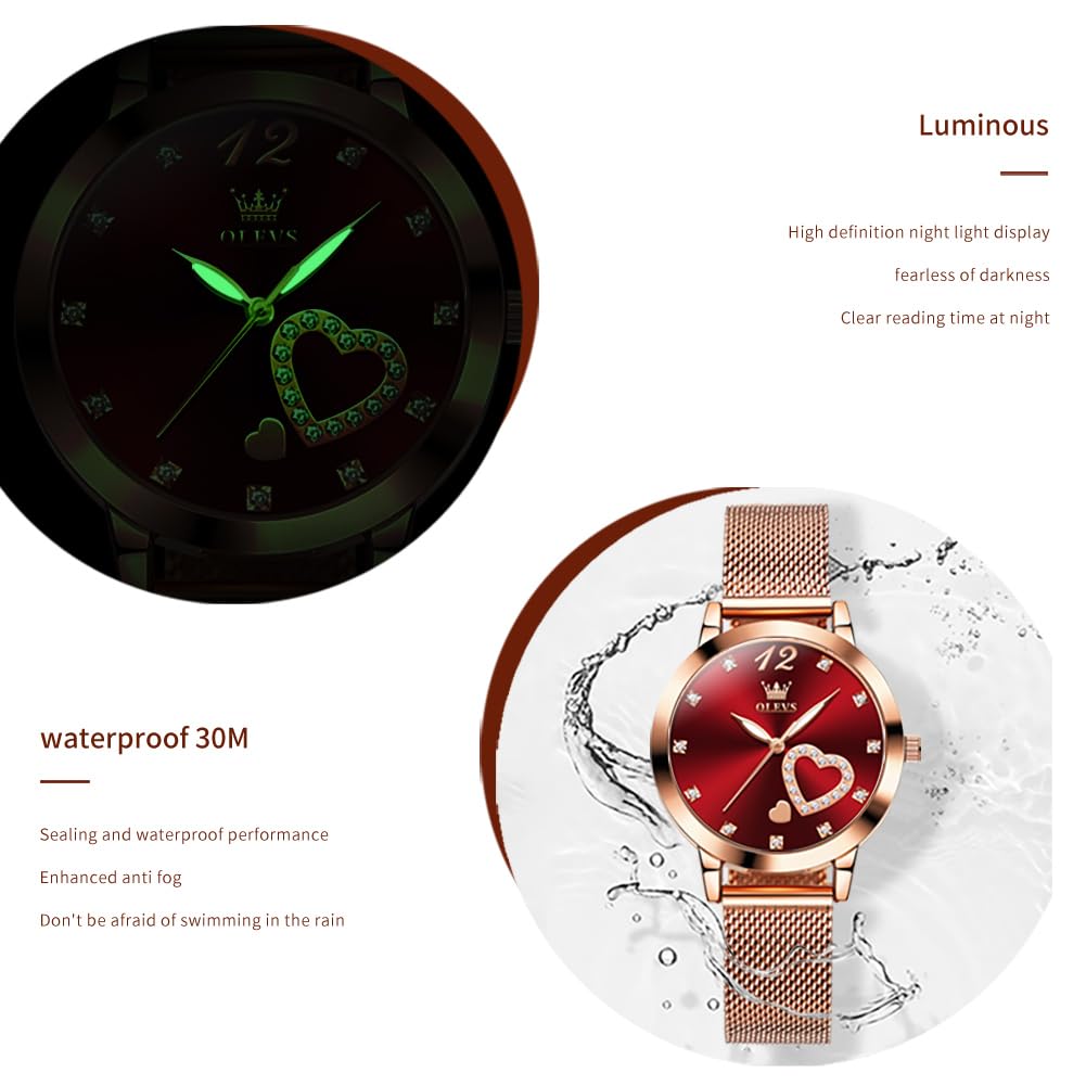 OLEVS Women's Watch Luxury Dress Rose Gold Women Slim Thin Lightweight Watch Stainless Steel Mesh Watches Fashion Waterproof Ladies Wrist Watch Black White Blue Face,Adjustable Bracelet