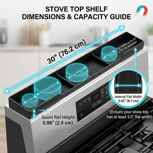 AWOKE Stove Top Shelf - Silicone Material Magnetic Shelf for The Stove - 3 Functional Partitions Kitchen Spice Rack Organizer