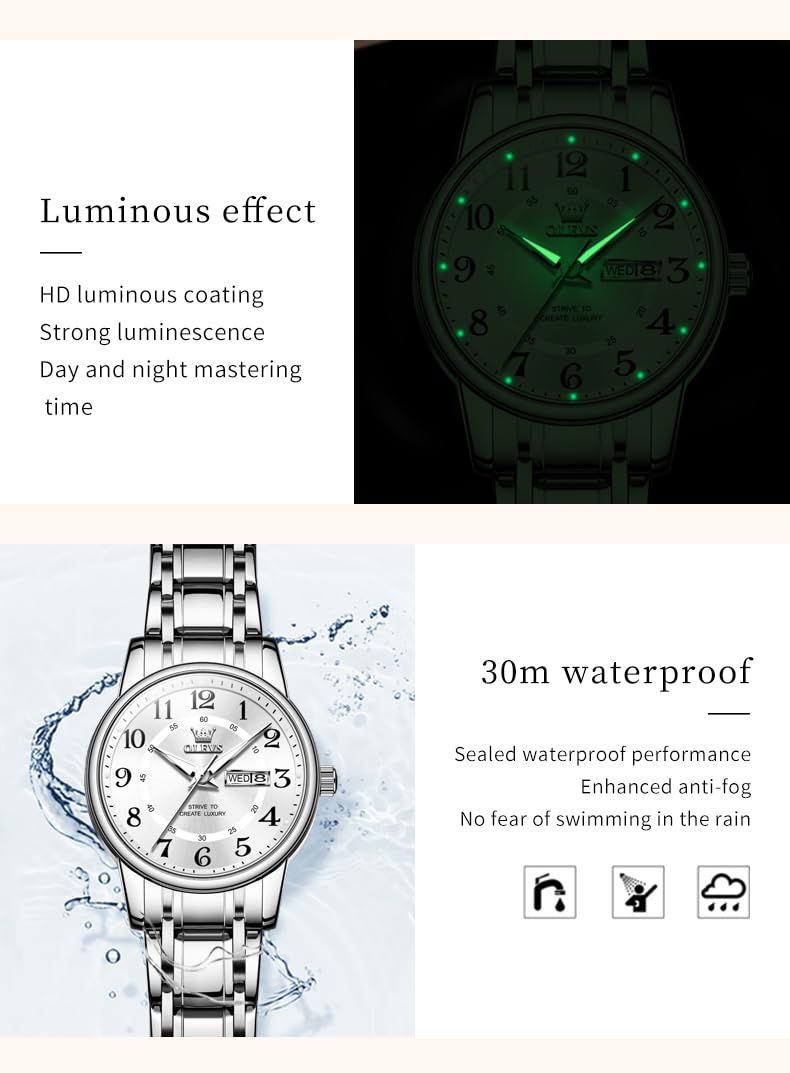 OLEVS Watch Women Two Tone Watches for Women with Date Dress Womens Watches for Small Wrists Luxury Easy Read Womens Watch Waterproof Blue/Black/Gold/Silver Dial Reloj para Mujer