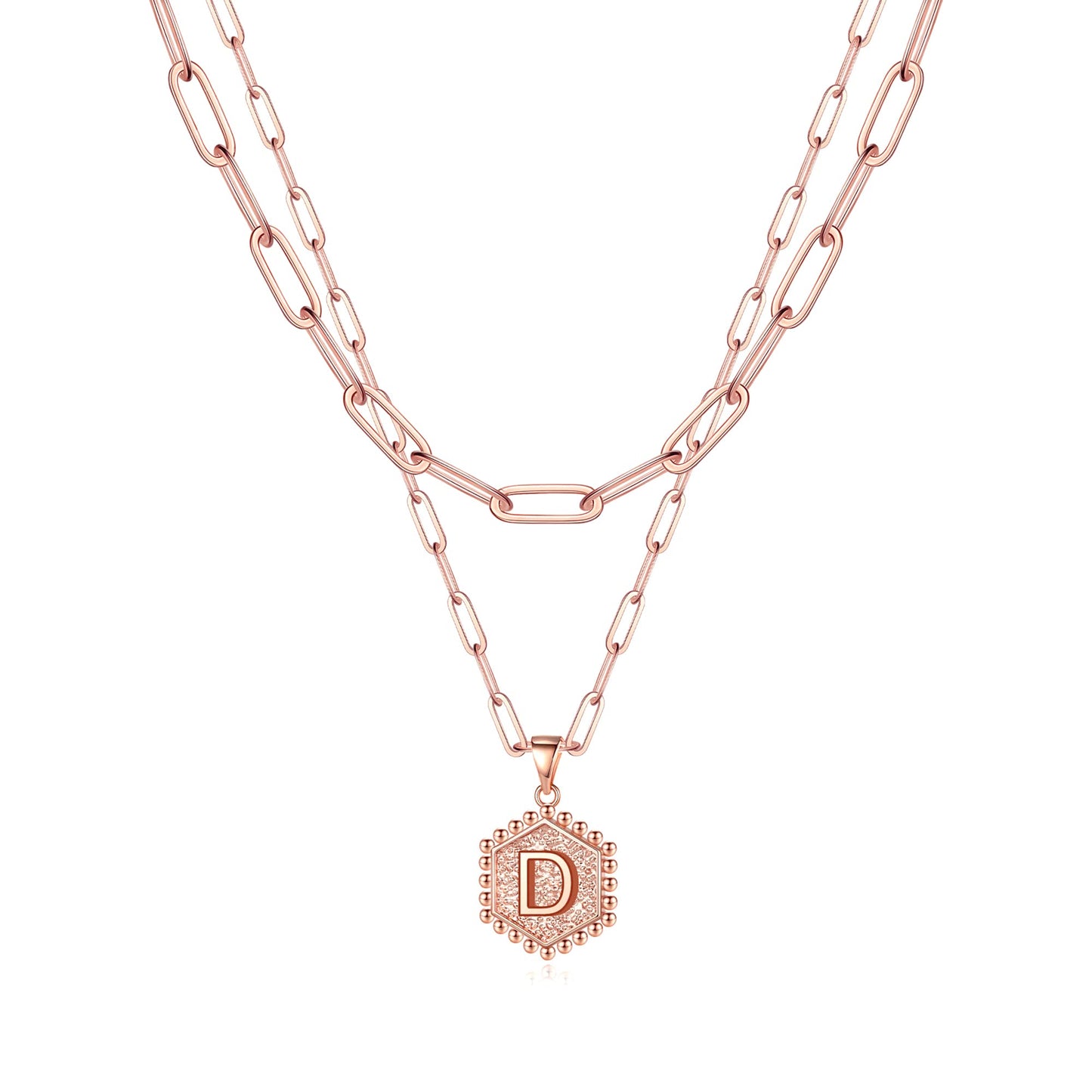 M MOOHAM Dainty Initial Necklaces for Women, 14K-Gold-Plated Layering Necklace for Women Cute Hexagon Letter Initial Necklace Layered Necklaces for Womens Teen Girl Gifts