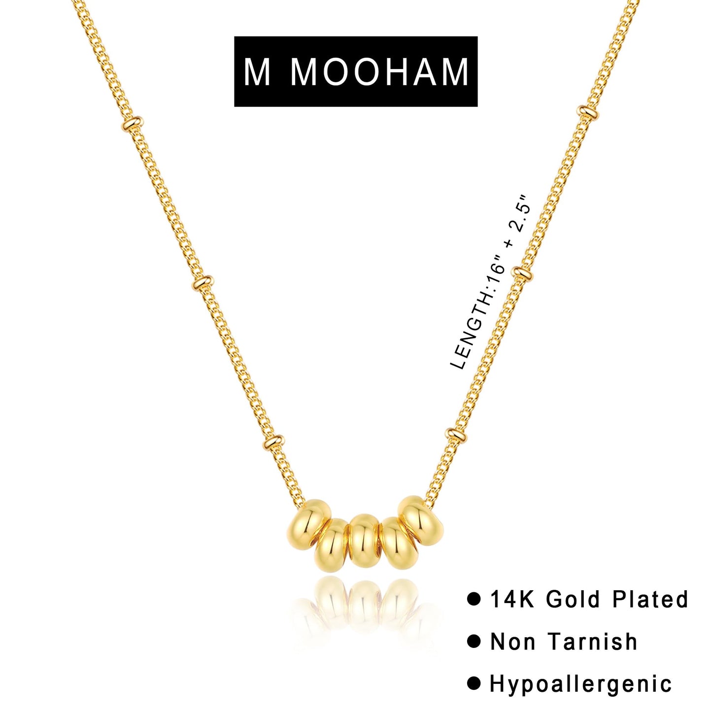 M MOOHAM Gold Necklace for Women Non Tarnish - Dainty 14K Gold Plated Beaded Chain Small Pendant Necklaces Simple Pearl Circle Beads Teardrop Pendant Necklace for Women Trendy Jewelry Gifts