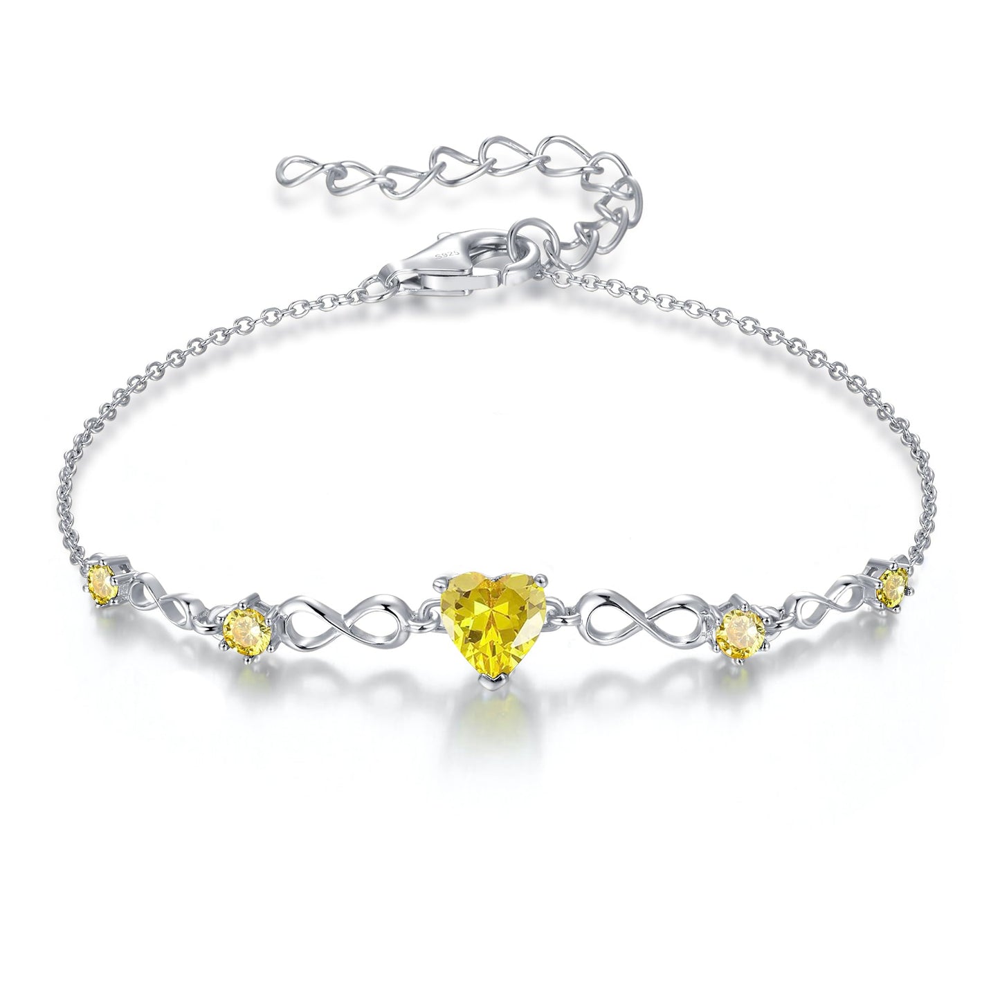 G&GEMSJEW Infinity Heart Birthstone Bracelets for Women, 925 Sterling Silver Women Charm Link Bracelet Adjustable, Birthday Anniversary Christmas Jewelry Gifts for Women Wife Mom Girlfriend Her