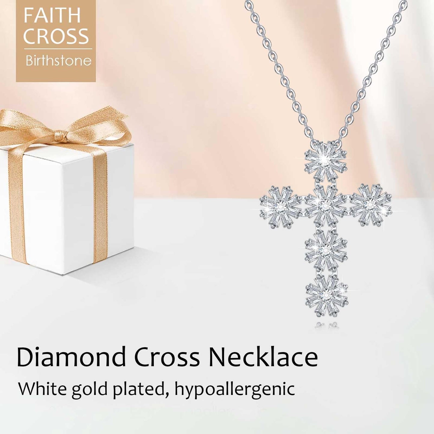 Dainty Gold Necklace for Women, 18K Real Gold Plated Necklace, White Gold Cross Silver Necklace, Cubic Zirconia Necklace, Birthday Gifts for Women Jewelry