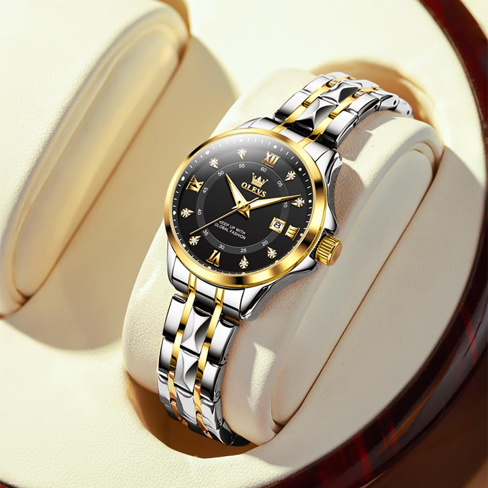 OLEVS Watch Women Two Tone Watches for Women with Date Dress Womens Watches for Small Wrists Luxury Easy Read Womens Watch Waterproof Blue/Black/Gold/Silver Dial Reloj para Mujer