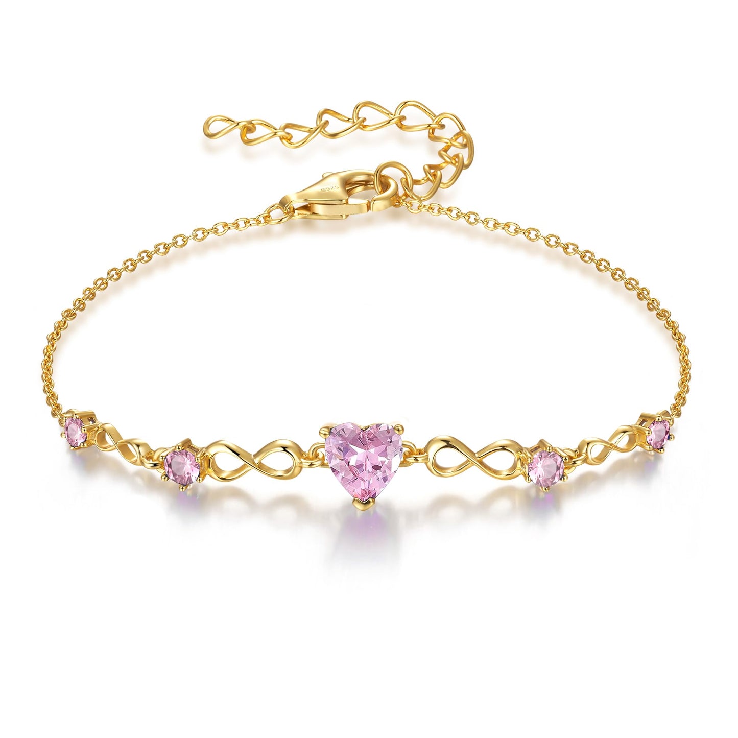 G&GEMSJEW Infinity Heart Birthstone Bracelets for Women, 925 Sterling Silver Women Charm Link Bracelet Adjustable, Birthday Anniversary Christmas Jewelry Gifts for Women Wife Mom Girlfriend Her
