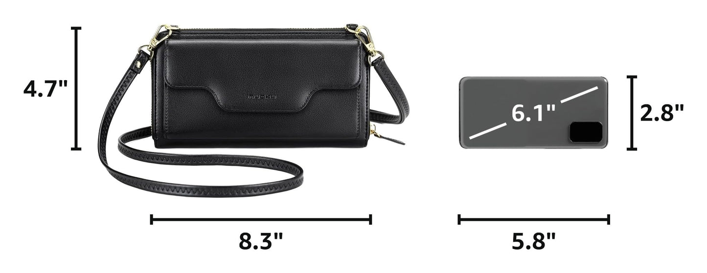 nuoku Small Purse for Women, RFID Blocking Wristlet Wallet, Crossbody Clutch with Cell Phone Pocket black