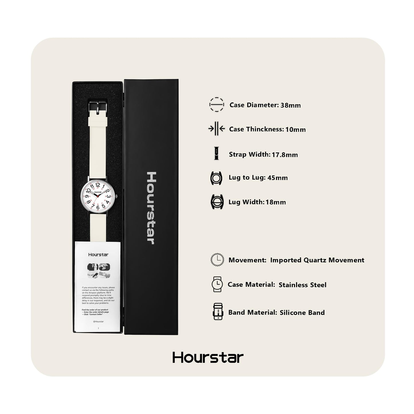 Women's Analog Nurse Watch with Second Hand for Nursing, 12/24 Time, Silicone Band, Easy Read
