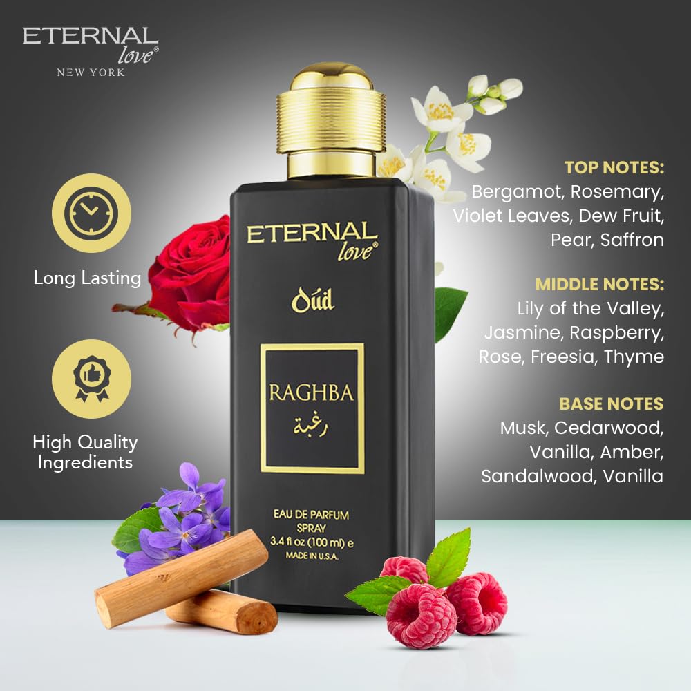 Eternal Love Amber Oud - Long Lasting Unisex Eau de Parfum - Warm Woody Oriental Fragrance with Oud & Amber - Dubai Inspired Arabic Scent - 3.4oz