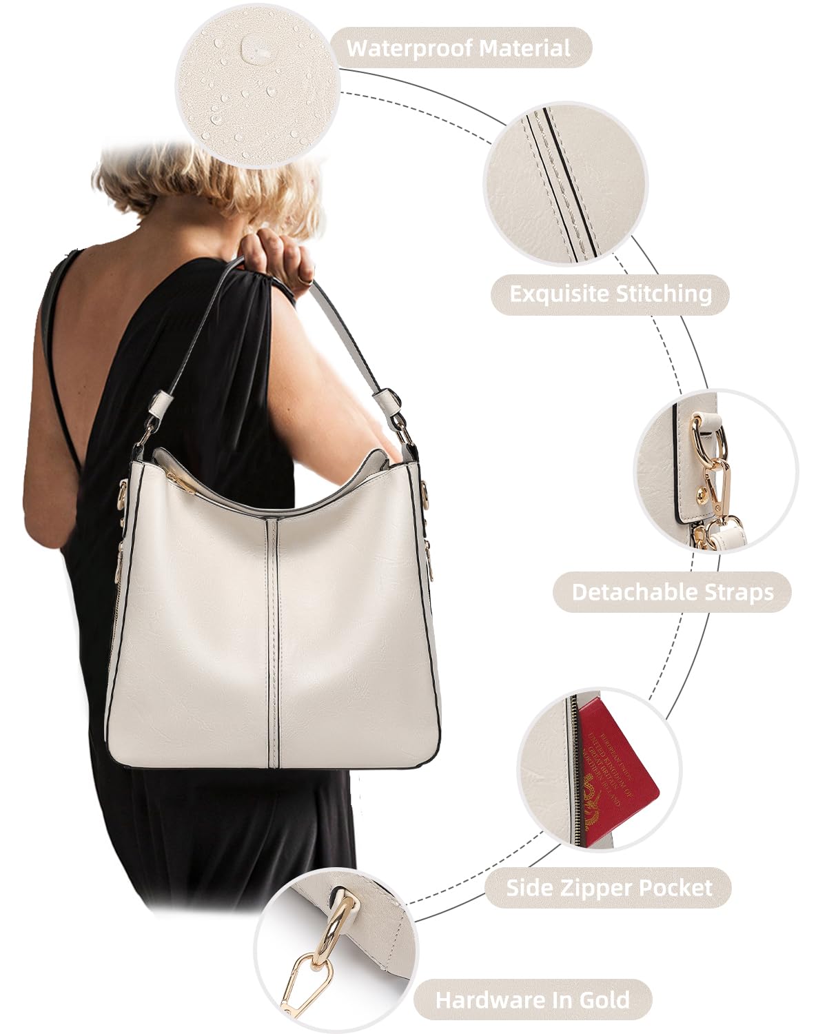 Purses for Women 3PCS, Crossbody Bags Set Large Leather Purse Shoulder Handbags with Wallet Adjustable Straps for Ladies Tote