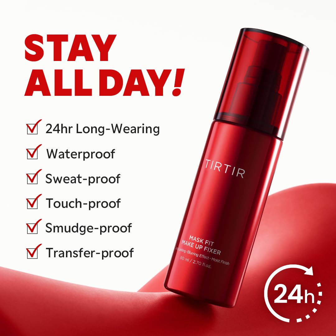 TIRTIR Waterproof Setting Spray – 24 Hour Long Lasting Fix, Sweatproof Water Resistant Makeup Finisher – Ethanol Free, Semi Matte Finish for Oily Skin – Korean Makeup Fixer