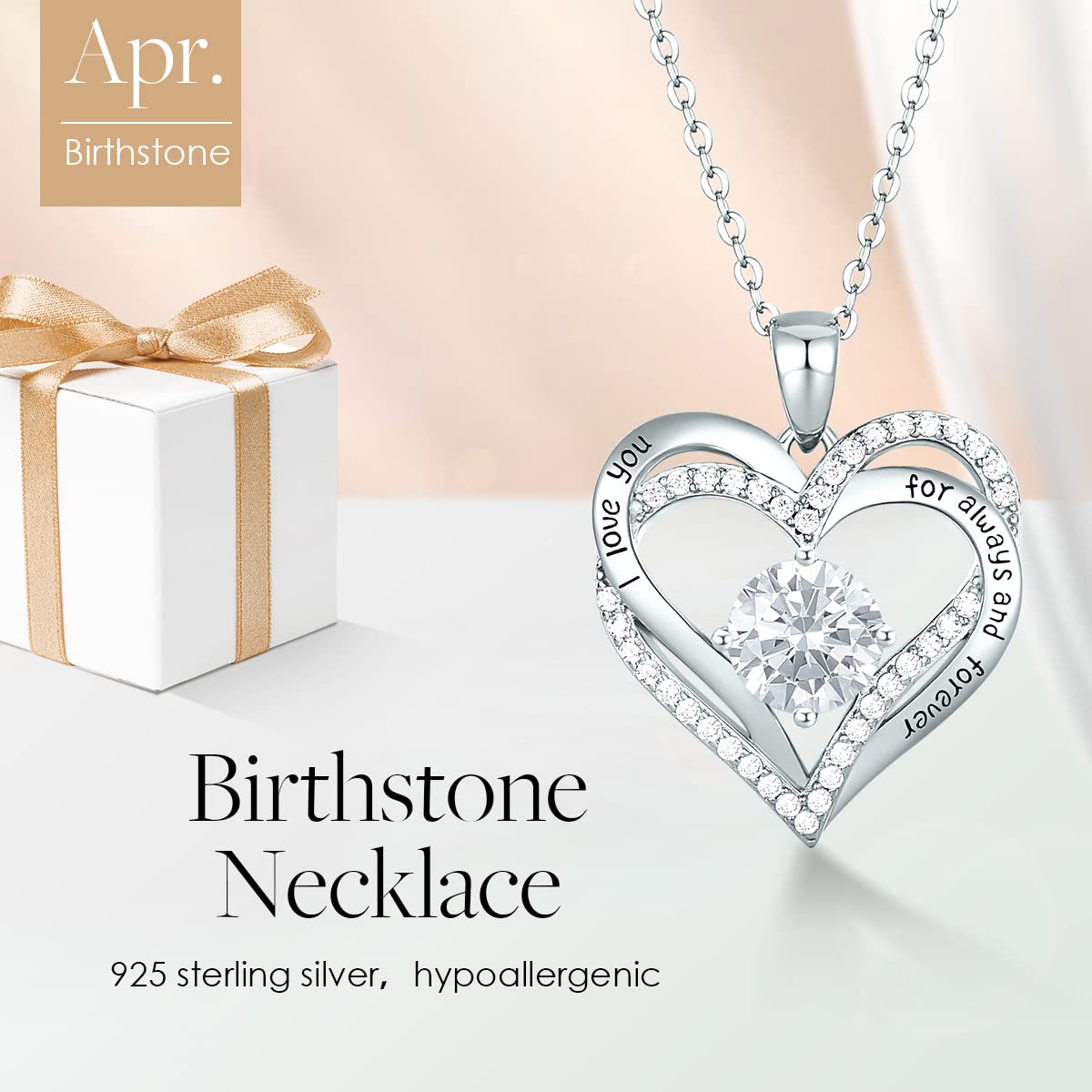 CDE Forever Love Heart Necklaces for Women, Wedding Anniversary, Valentine's，Birthday Mothers Christmas Day Gifts for Mom, Mother, Wife, S925 Silver Jewelry with Birthstone Pendant