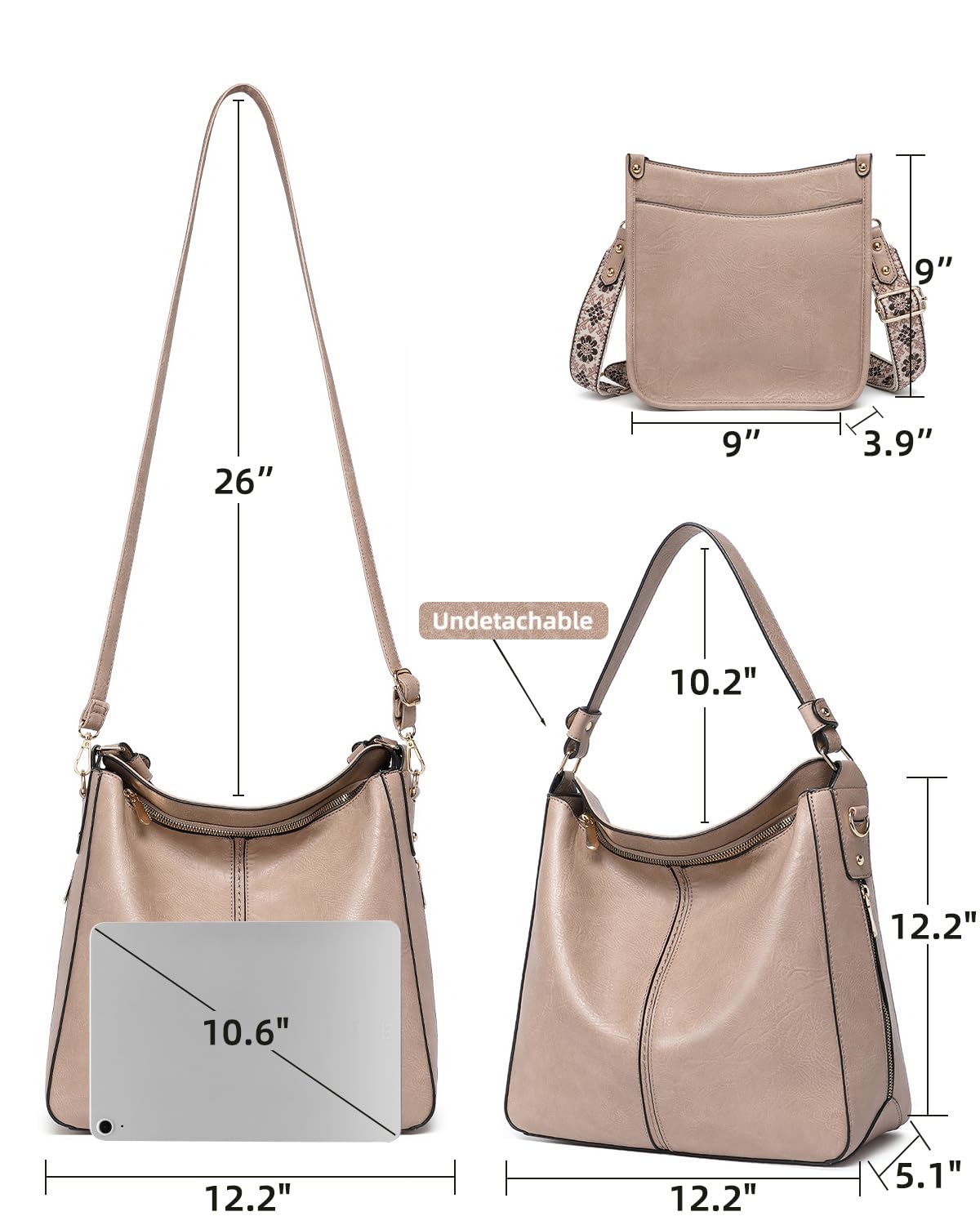 Purses for Women 3PCS, Crossbody Bags Set Large Leather Purse Shoulder Handbags with Wallet Adjustable Straps for Ladies Tote