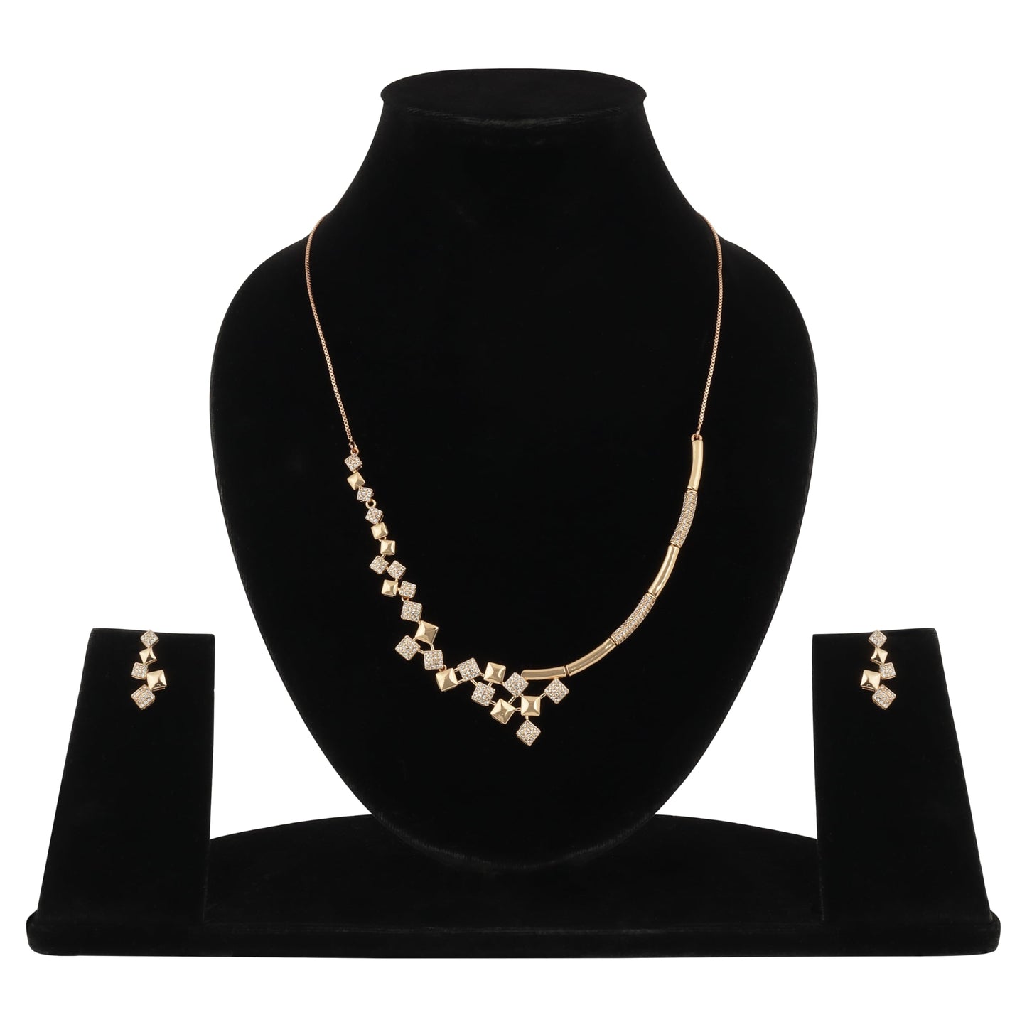 Nilu's Collection American Diamond Stone Studded | Rose Gold/Silver Plated | Anti Tarnish Jewellery Set for Women | Matching Earrings Perfect for Weddings and Special Occasions