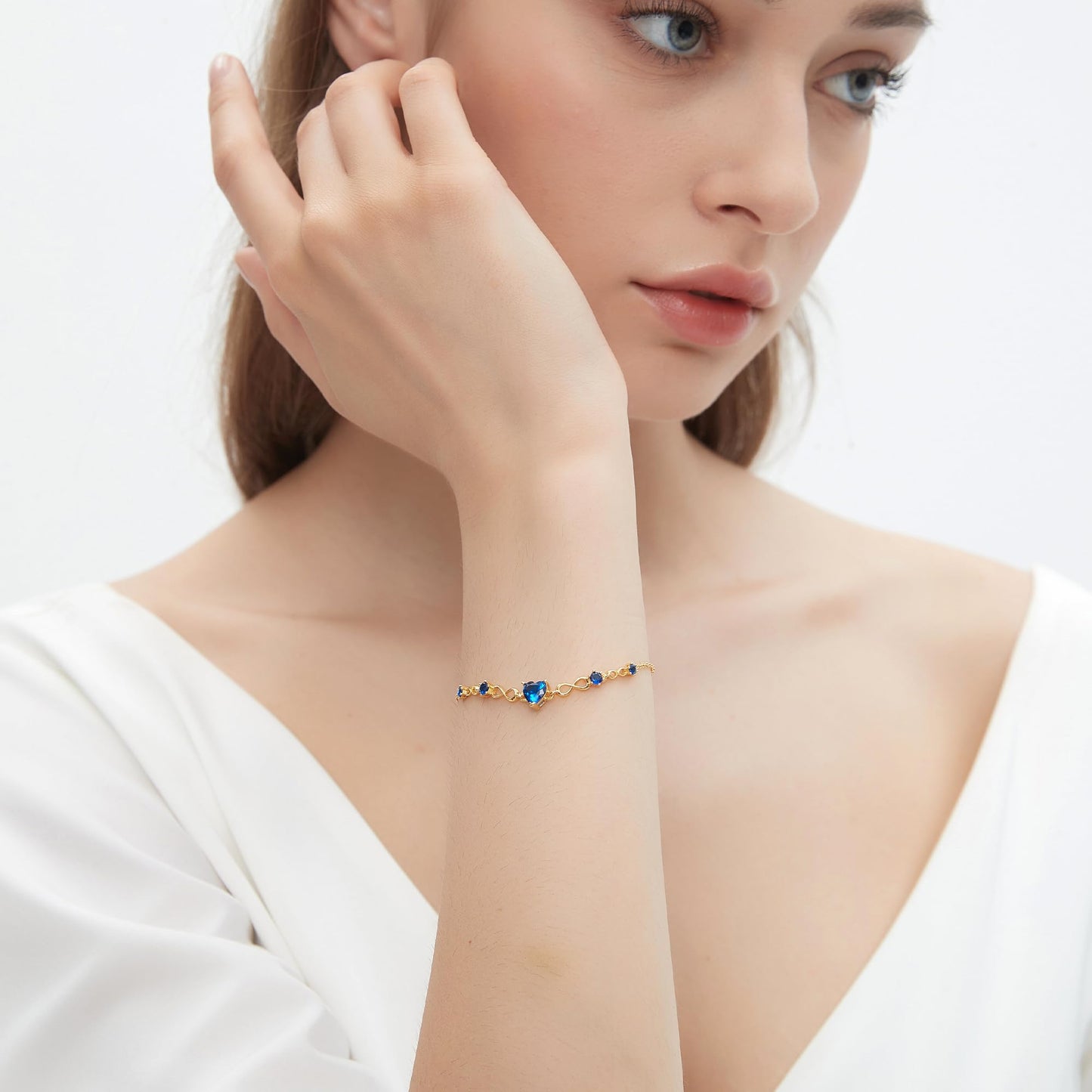 G&GEMSJEW Infinity Heart Birthstone Bracelets for Women, 925 Sterling Silver Women Charm Link Bracelet Adjustable, Birthday Anniversary Christmas Jewelry Gifts for Women Wife Mom Girlfriend Her