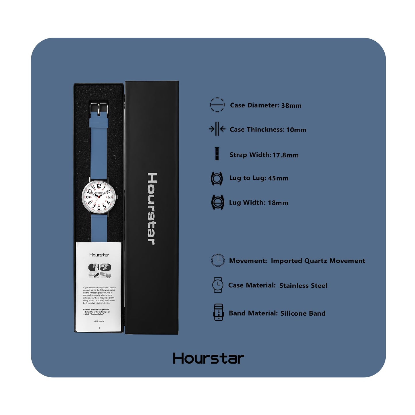 Women's Analog Nurse Watch with Second Hand for Nursing, 12/24 Time, Silicone Band, Easy Read