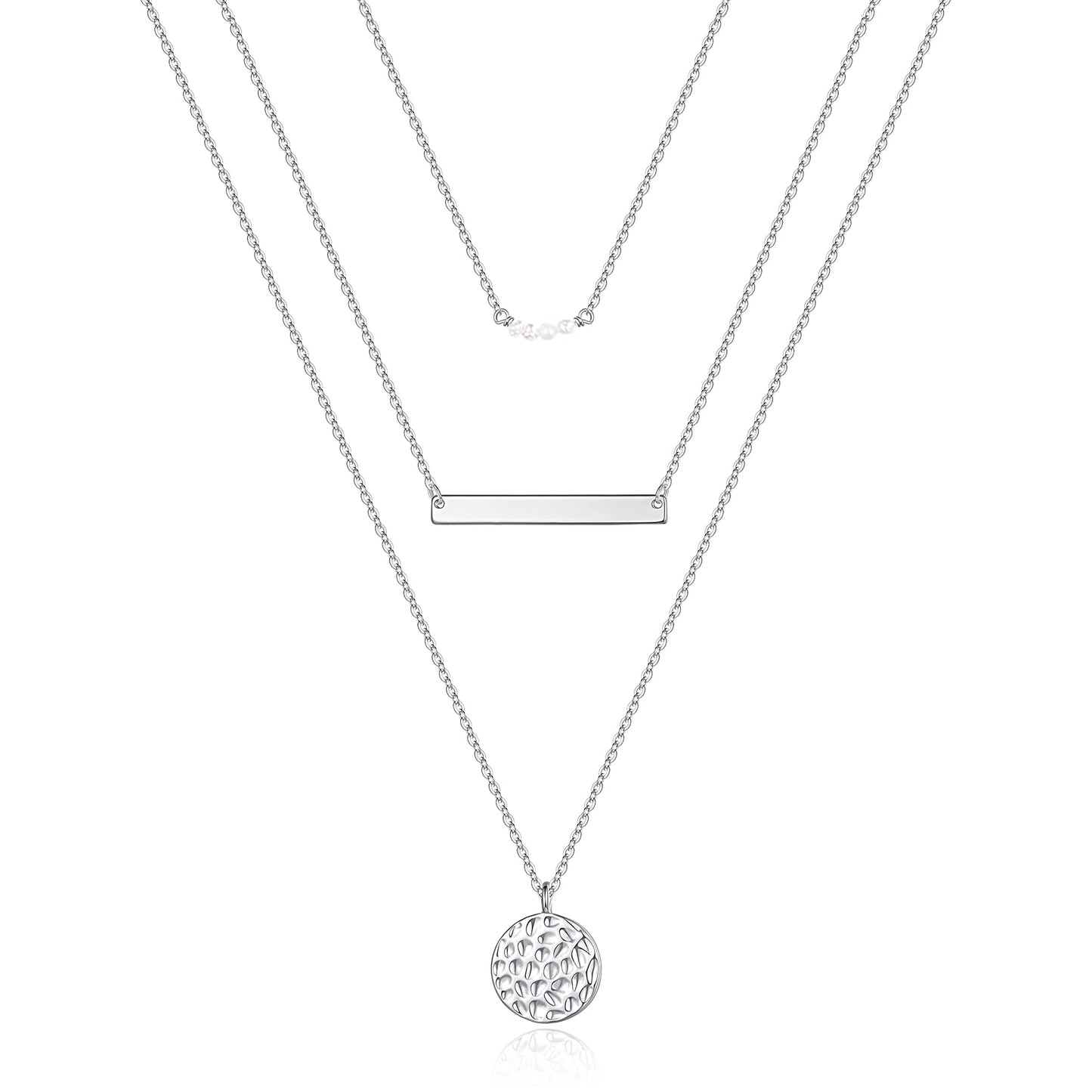 Turandoss Dainty Layered Choker Necklace, Handmade Y Pendant Necklace Multilayer Bar Disc Necklace Adjustable Layering Choker Necklaces for Women