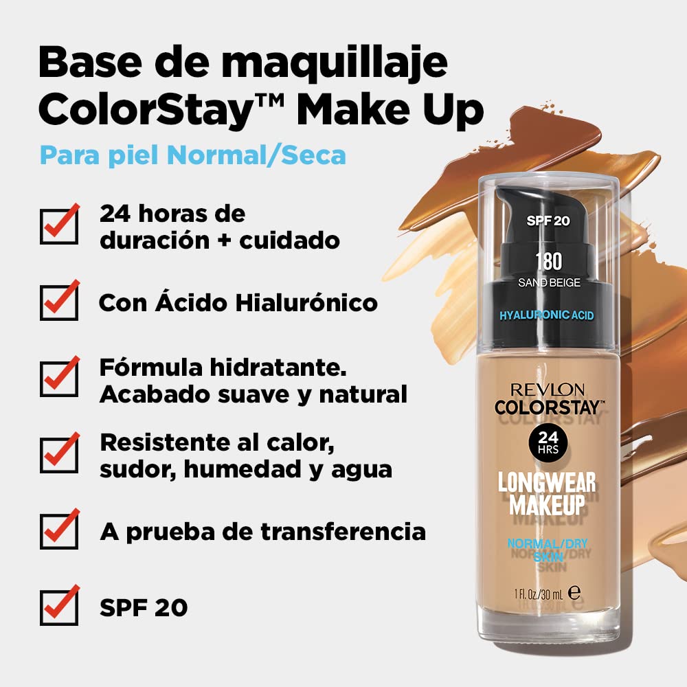 Revlon Liquid Foundation, ColorStay Face Makeup for Normal & Dry Skin, SPF 20, Longwear Medium-Full Coverage with Natural Finish, 240 Medium Beige, 1 Fl Oz