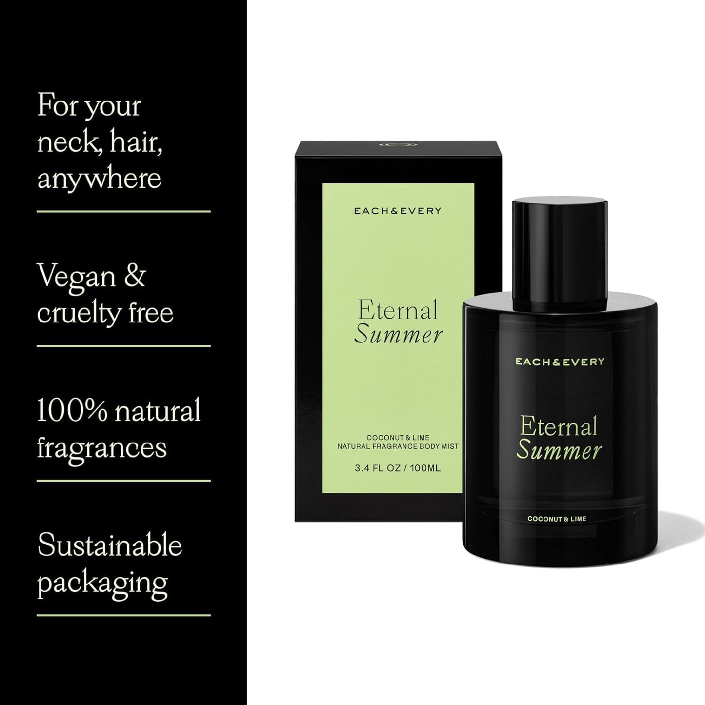 Each & Every Hair & Body Mist - Hair Perfume & Body Spray for Women & Men, 100% Natural Fragrance, Coconut & Lime, Sweet Tart Tropical (Eternal Summer) - Vegan, Paraben Free, 3.4 fl oz