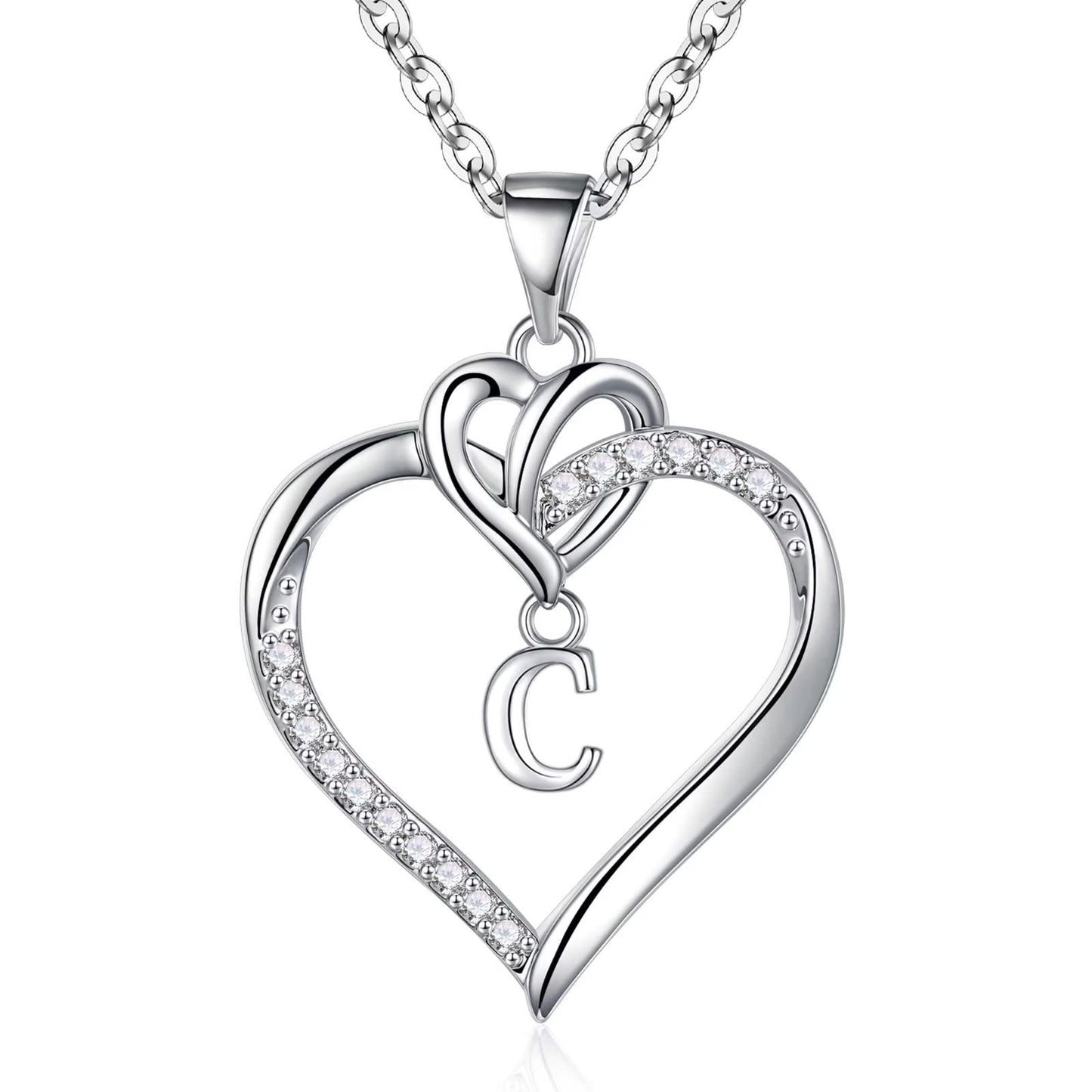 STORUP Heart Initial Necklaces for Women Girls, 14K-Gold-Plated Initial A-Z Heart Necklaces for Teen Girl Jewelry Birthday Gifts for Girls Women Her Wife Mom
