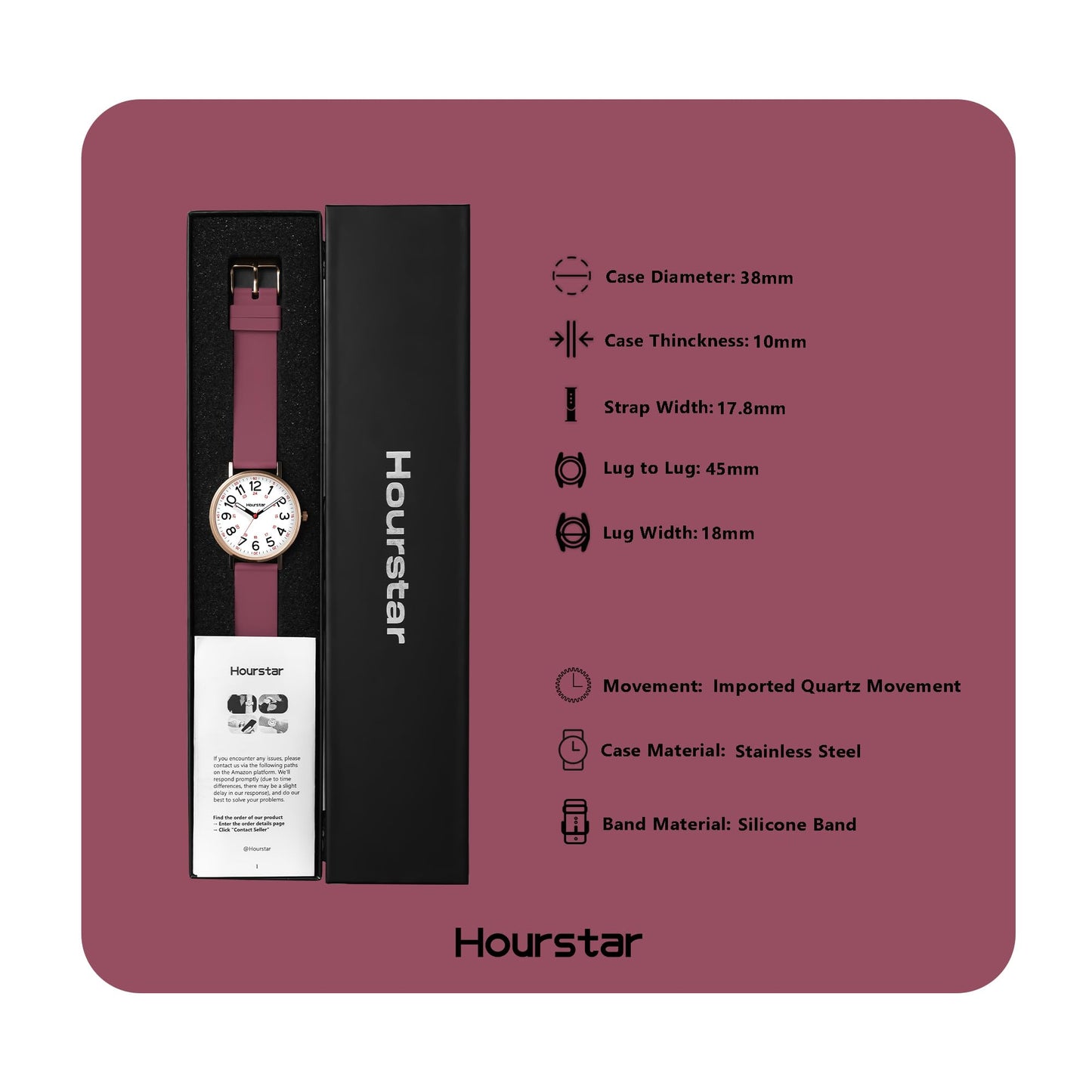 Women's Analog Nurse Watch with Second Hand for Nursing, 12/24 Time, Silicone Band, Easy Read