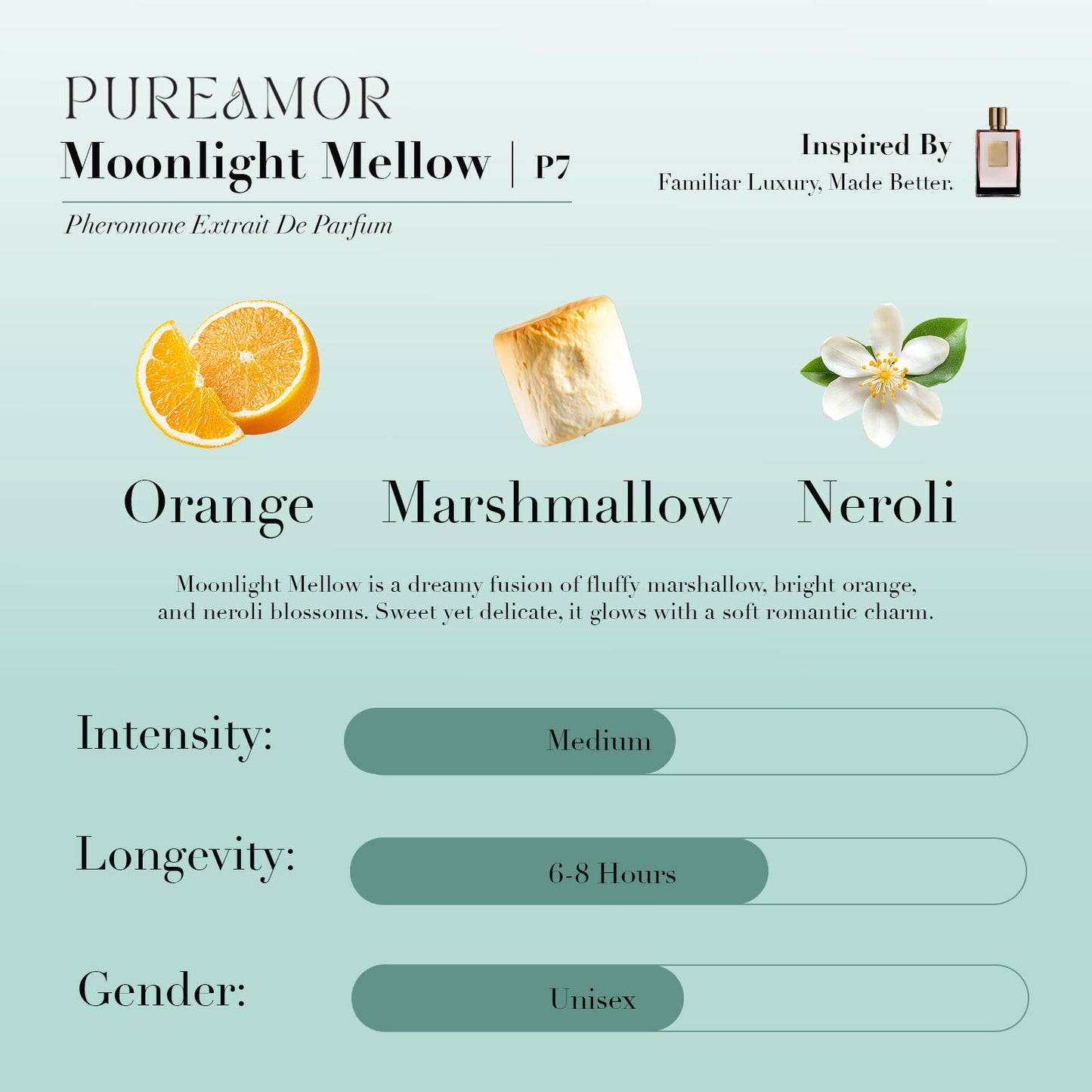 PUREAMOR Pheromone Perfume for Women, Moonlight Mellow Extrait de Parfum - Long Lasting Sweet Floral Gourmand Scent, 30% High Concentration, Full Size Fragrance Spray, 1.0 oz / 30 ml