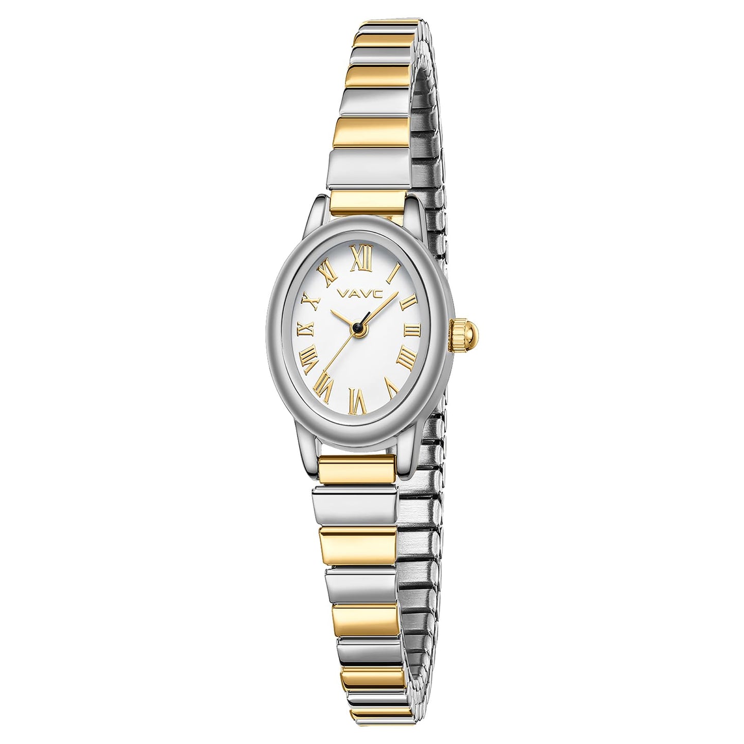 Small Gold Watches for Women,Analog Womens Watch with Stainless Steel Expansion Band,Oval Case Roman Dial,Water Resistant