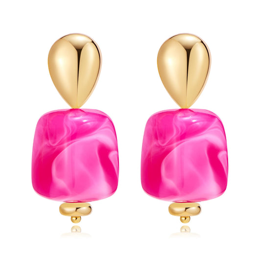 Chunky Acrylic Bead Earrings for Women, Colorful Statement Drop Dangle Earrings, Gold Tone Fashion Jewelry for Vacation, Resort, Beach, Party & Sum