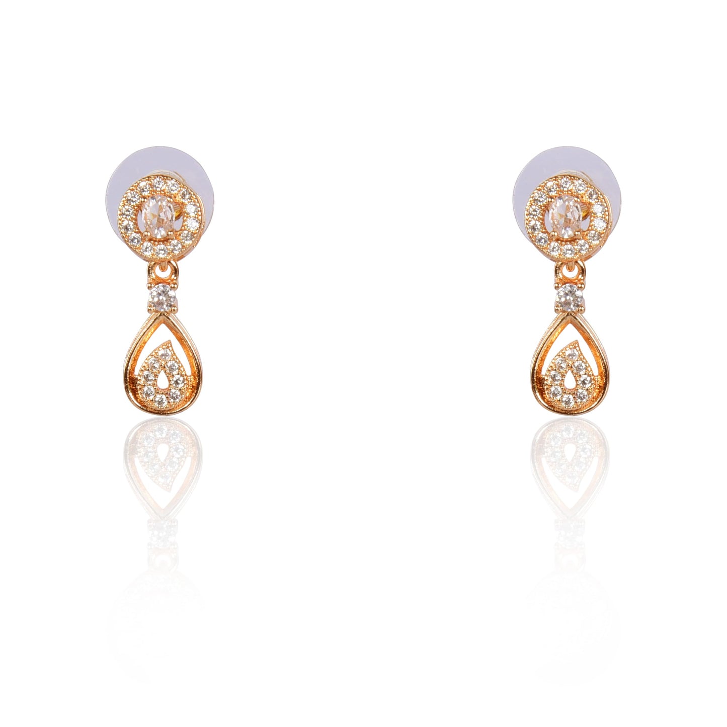 Nilu's Collection American Diamond Stone Studded | Rose Gold/Silver Plated | Anti Tarnish Jewellery Set for Women | Matching Earrings Perfect for Weddings and Special Occasions