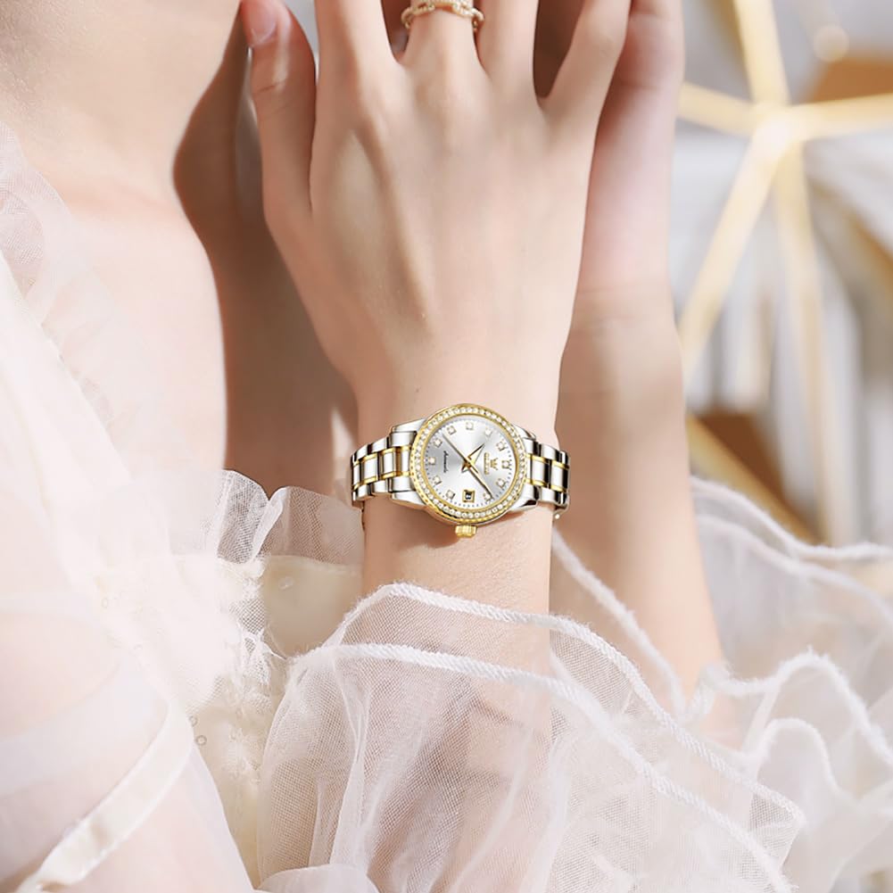 OLEVS Watch Women Two Tone Watches for Women with Date Dress Womens Watches for Small Wrists Luxury Easy Read Womens Watch Waterproof Blue/Black/Gold/Silver Dial Reloj para Mujer