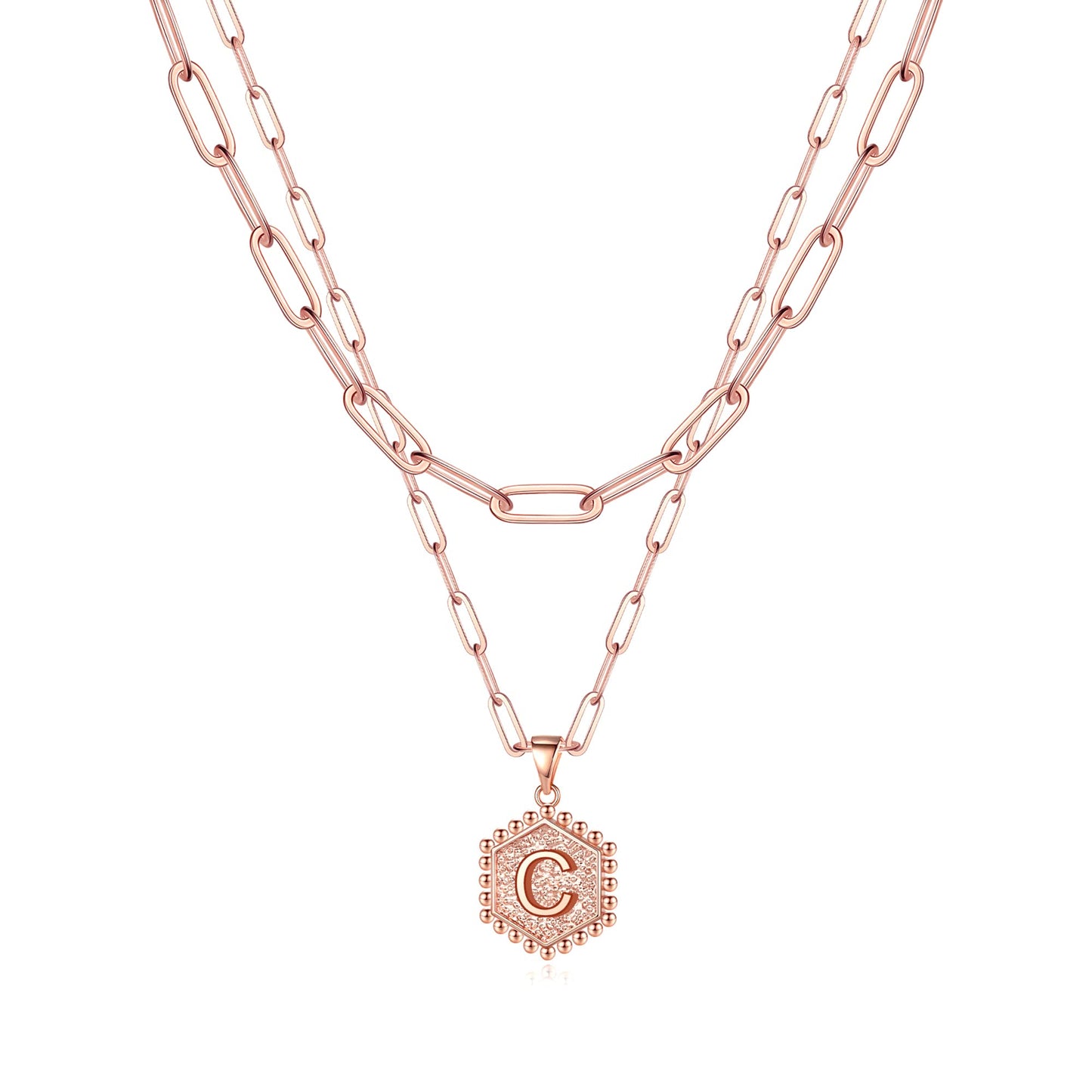 M MOOHAM Dainty Initial Necklaces for Women, 14K-Gold-Plated Layering Necklace for Women Cute Hexagon Letter Initial Necklace Layered Necklaces for Womens Teen Girl Gifts