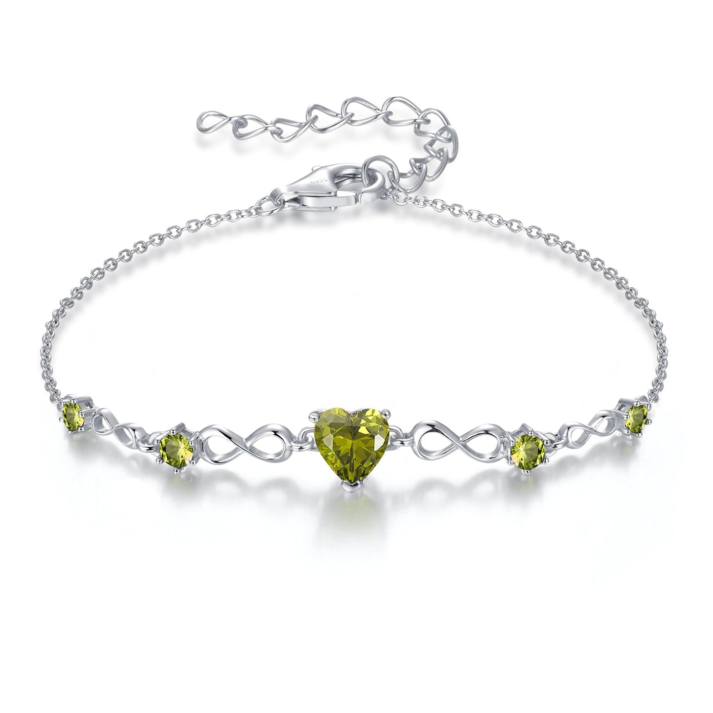 G&GEMSJEW Infinity Heart Birthstone Bracelets for Women, 925 Sterling Silver Women Charm Link Bracelet Adjustable, Birthday Anniversary Christmas Jewelry Gifts for Women Wife Mom Girlfriend Her