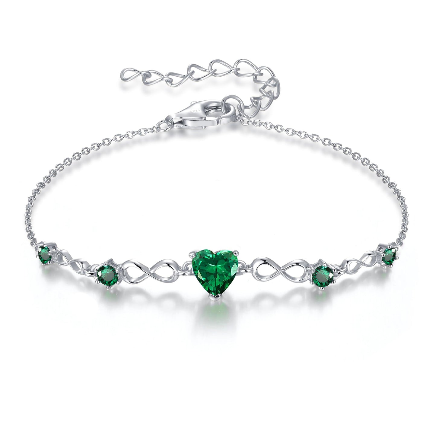 G&GEMSJEW Infinity Heart Birthstone Bracelets for Women, 925 Sterling Silver Women Charm Link Bracelet Adjustable, Birthday Anniversary Christmas Jewelry Gifts for Women Wife Mom Girlfriend Her